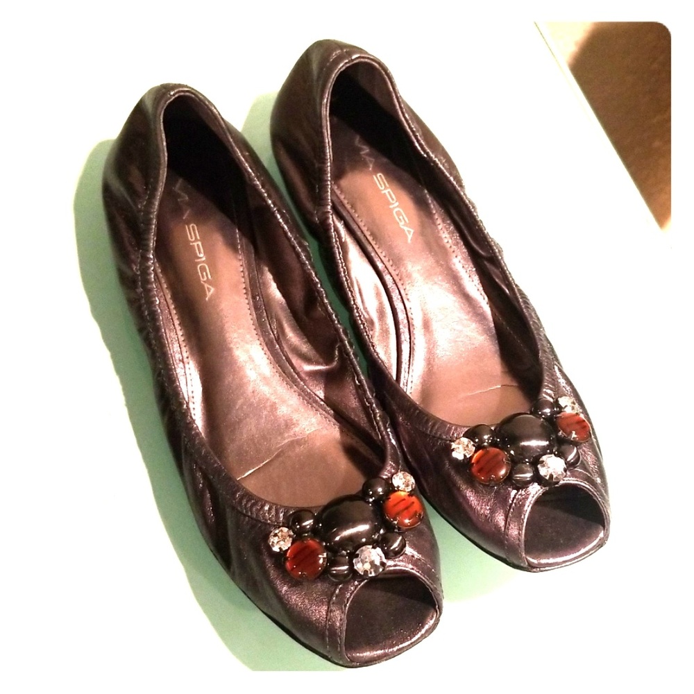 Via Spiga Ovida Open Toe Peep Embellished Flats